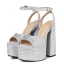 Sexy Argenté Cocktail Soirée Faux Diamant Sandales Femme 2023 Cuir Bride Cheville 15 cm Talons Épais Peep Toes / Bout Ouvert Sandales Talons Hauts