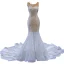 High-end Charming White Glitter Sequins Wedding Dresses 2023 Trumpet / Mermaid Scoop Neck Sleeveless Chapel Train Wedding
