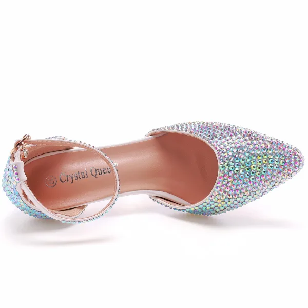 Chic / Belle Multi-Couleurs Faux Diamant Chaussure De Mariée 2022 7 cm Talons Aiguilles Bride Cheville À Bout Pointu Mariage Talons Hauts