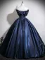 Vintage Marino Oscuro Satén Vestidos de gala 2025 Ball Gown Bowknot Sin Tirantes Sin Mangas Sin Espalda Largos Vestidos Formales