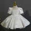 Chic / Beautiful White Appliques Bow Pearl Birthday Short Flower Girl Dresses 2025 Ball Gown Scoop Neck Short Sleeve
