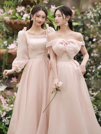 Simple Rougissant Rose Robe Demoiselle D Honneur 2022 Princesse Dos Nu Noeud Longue Demoiselle D Honneur Robe Pour Mariage