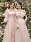 Modest / Simple Blushing Pink Bridesmaid Dresses 2022 A-Line / Princess Backless Bow Floor-Length / Long Bridesmaid Wedding Party Dresses