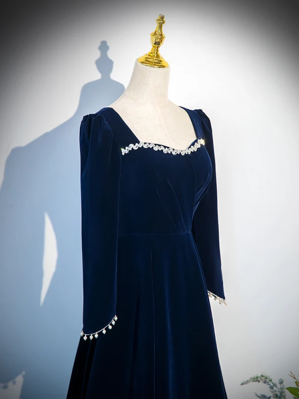 navy blue dress for baby girl Va Va Voom Burgundy Velvet Backless Long Sleeve Midi Dress main image 1