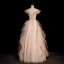 Charming Blushing Pink Prom Dresses 2022 A-Line / Princess Off-The-Shoulder Pearl Sequins Ruffle Sleeveless Backless Floor-Length / Long Prom Formal Dresses