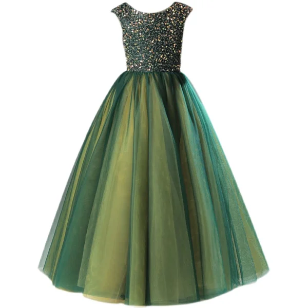 Vintage / Retro Dark Green Sequins Flower Girl Dresses 2022 A-Line / Princess Scoop Neck Sleeveless Prom Floor-Length / Long Flower Girl Dresses
