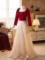 Chic / Belle Bordeaux Paillettes Robe De Bal 2024 Princesse Encolure Carrée Manches Longues Dos Nu Longue Promo Robe De Ceremonie