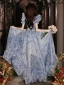Fashion Sky Blue Printing Prom Dresses 2024 A-Line / Princess Square Neckline Short Sleeve Backless Floor-Length / Long Prom Formal Dresses
