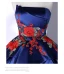 Vintage / Retro Navy Blue Satin Prom Dresses 2022 Ball Gown Strapless Lace Flower Sleeveless Backless Floor-Length / Long Prom Formal Dresses