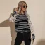 Fancy Women White Stripe Sweatshirts 2021 Scoop Neck Loose Cotton Casual Fall Winter Polka Dot Long Sleeve Tops