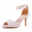 Sexy White Pearl Lace Flower Wedding Shoes 2023 Ankle Strap 7 cm Stiletto Heels Open / Peep Toe Wedding Sandals High Heels