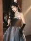 Chic / Beautiful Black Rhinestone Prom Dresses 2024 Ball Gown Strapless Sleeveless Backless Floor-Length / Long Prom Formal Dresses