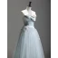 Chic / Beautiful Sky Blue Appliques Prom Dresses 2024 A-Line / Princess Strapless Sleeveless Backless Floor-Length / Long Prom Formal Dresses