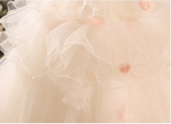 Lovely White Cascading Ruffles Appliques Birthday Flower Girl Dresses 2025 Ball Gown Scoop Neck Sleeveless Backless Floor-Length / Long