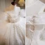 Charming White Beading Sequins Pearl Rhinestone Cascading Ruffles Flower Girl Dresses 2023 Ball Gown Scoop Neck Short Sleeve Sweep Train Birthday Flower Girl Dresses