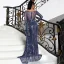 Sexy Bleu Marine Paillettes Robe De Soirée 2022 Trompette / Sirène De l'épaule Manches Longues Fendue devant Longue Soirée Robe De Ceremonie