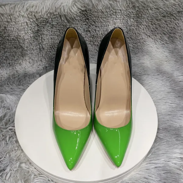 Mode Grön Patchwork Fest Lackläder Pumps 2022 12 cm Stilettklackar Spetsiga Pumps Högklackade