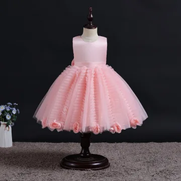 Charmant Rougissant Rose Anniversaire Volants En Cascade Robe Ceremonie Fille 2023 Robe Boule Encolure Dégagée Sans Manches Appliques Noeud Longue Robe Ceremonie Fille