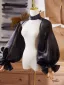 Unusual Black Handmade  Puffy Short Sleeve Evening Party shawl Polyester 2025 High Neck