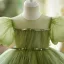 Modest / Simple Sage Green Birthday Bow Flower Girl Dresses 2024 Ball Gown Scoop Neck Puffy Short Sleeve Short