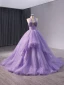 High End Lila Perlenstickerei Pailletten Plissee Ballkleider 2024 Ballkleid Neckholder Ärmellos Rückenfreies Sweep / Pinsel Zug Ball Festliche Kleider