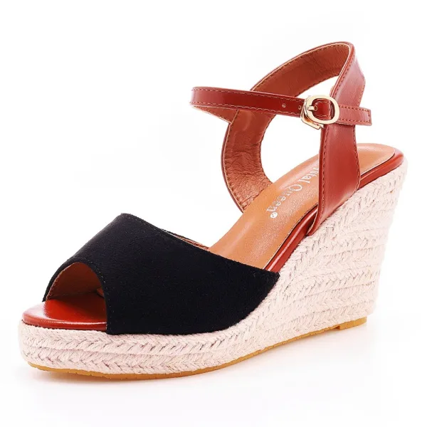 Chic / Beautiful Beach Street Wear Dark Green Braid Womens Sandals 2025 9 cm Wedges Open / Peep Toe Sandals
