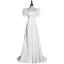 Modest / Simple White Satin Prom Dresses 2022 A-Line / Princess Square Neckline Puffy Short Sleeve Bow Backless Court Train Prom Formal Dresses