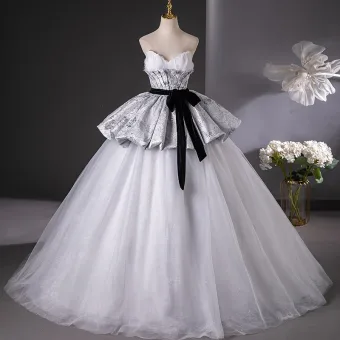 Elegant Silver Grey Printing Prom Dresses 2024 Ball Gown Sweetheart Sleeveless Bow Sash Backless Floor Length Long Prom Formal Dresses