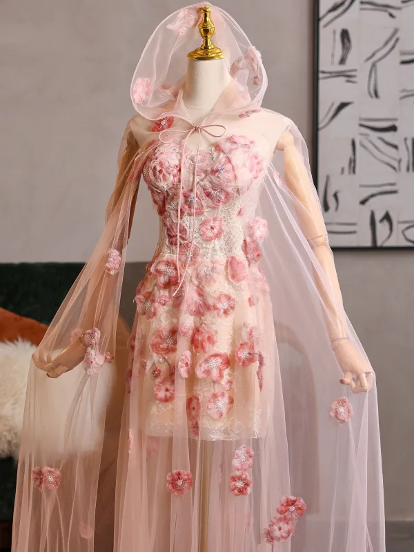 Flower Fairy Blushing Pink Beading Pearl Appliques Prom Dresses 2025 A-Line / Princess Scoop Neck Long Sleeve Backless Floor-Length / Long Formal Dresses