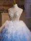 Edles Farbverlauf Himmelblau Perlenstickerei Perle Pailletten Fallende Rüsche Ballkleider 2025 Ballkleid Bandeau Ärmellos Rückenfreies Sweep / Pinsel Zug Ball Festliche Kleider