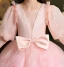 Lovely Blushing Pink Appliques Bow Prom Flower Girl Dresses 2024 Ball Gown Scoop Neck 3/4 Sleeve Floor-Length / Long