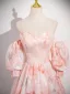 Chic / Beautiful Blushing Pink Printing Prom Dresses 2025 A-Line / Princess Strapless Short Sleeve Backless Floor-Length / Long Prom Formal Dresses