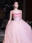 Chic / Belle Rougissant Rose Perlage Paillettes Robe De Bal 2024 Robe Boule Bretelles Spaghetti Sans Manches Dos Nu Longue Promo Robe De Ceremonie