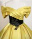 Vintage / Retro Yellow Lace Flower Prom Dresses 2025 Ball Gown Off-The-Shoulder Short Sleeve Backless Floor-Length / Long Prom Formal Dresses