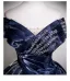 Vintage / Retro Navy Blue Beading Prom Dresses 2025 Ball Gown Off-The-Shoulder Sleeveless Backless Floor-Length / Long Formal Dresses