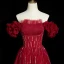Charming Burgundy Beading Sequins Evening Dresses 2023 A-Line / Princess Puffy Off-The-Shoulder Short Sleeve Backless Floor-Length / Long Evening Party Formal Dresses