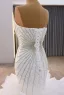 Charming Luxury / Gorgeous White Beading Pearl Rhinestone Cascading Ruffles Wedding Dresses 2025 Trumpet / Mermaid Strapless Sleeveless Backless Royal Train Wedding