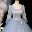 Élégant Bleu Ciel Paillettes Robe De Bal 2023 Robe Boule Encolure Carrée 1/2 Manches Dos Nu Longue Promo Robe De Ceremonie