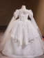 Chic / Beautiful White Beading Pearl Sequins Birthday Flower Girl Dresses 2023 Ball Gown Scoop Neck Long Sleeve Floor-Length / Long Flower Girl Dresses