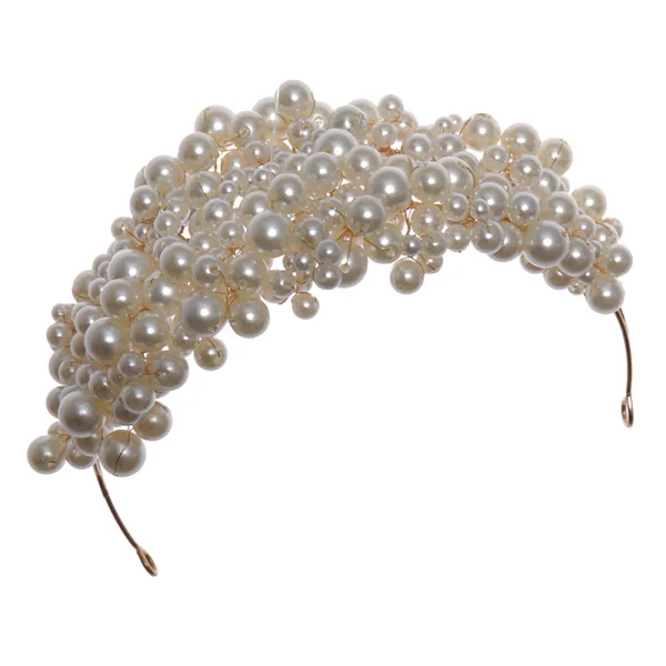 Vintage / Retro Beige Braid Pearl Bridal Hair Accessories 2023 Alloy Wedding Tiara