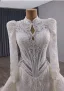Luxury / Gorgeous White Handmade  Beading Sequins Lace Flower Wedding Dresses 2025 Trumpet / Mermaid High Neck Long Sleeve Backless Royal Train Wedding