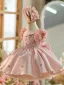 Lovely Candy Pink Sequins Short Birthday Flower Girl Dresses 2024 Ball Gown Scoop Neck Ruffle Short Sleeve Bow