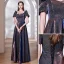 Chic / Beautiful Navy Blue Glitter Evening Dresses 2023 A-Line / Princess Off-The-Shoulder Short Sleeve Backless Floor-Length / Long Evening Party Formal Dresses