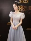 Chic / Beautiful Sky Blue Sequins Beading Prom Dresses 2023 A-Line / Princess Scoop Neck Short Sleeve Backless Floor-Length / Long Formal Dresses