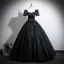 Vintage / Retro Black Glitter Prom Dresses 2025 Ball Gown Square Neckline Bow Short Sleeve Backless Floor-Length / Long Formal Dresses