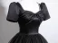 Vintage / Retro Black Glitter Prom Dresses 2025 Ball Gown Square Neckline Bow Short Sleeve Backless Floor-Length / Long Formal Dresses