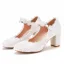 Elegant White Lace Flower Wedding Shoes 2022 Pearl 7 cm Thick Heels Round Toe Wedding Pumps High Heels