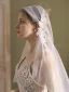 Vintage / Retro White Lace Flower 1 m Wedding Veils 2025 Tulle