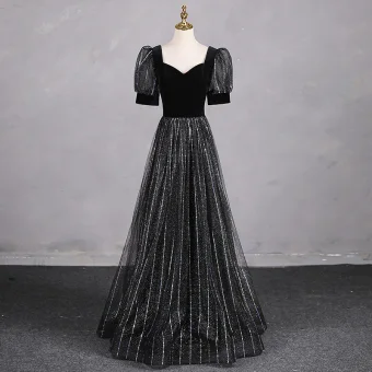 Bling Bling Zwarte Rhinestone Pailletten Galajurken 2024 A Lijn Vierkante Halslijn Korte Mouwen Ruglooze Lange Gala Gelegenheid Jurken