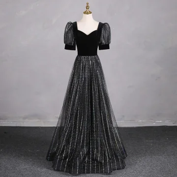 Bling Bling Zwarte Rhinestone Pailletten Galajurken 2024 A Lijn Vierkante Halslijn Korte Mouwen Ruglooze Lange Gala Gelegenheid Jurken
